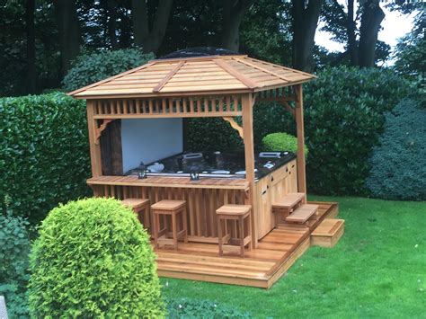 Cedar Bar Gazebo with Matching Cedar Clad Hot Tub