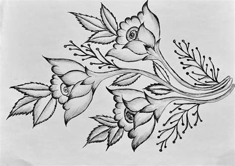 a black and white drawing of flowers with leaves