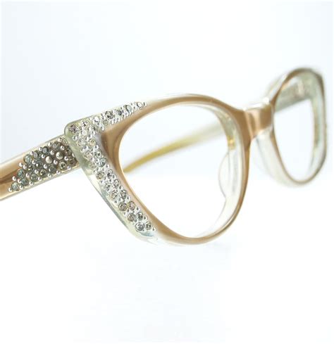 Pointy Tan Rhinestone Cat Eye Glasses or Sunglasses Frames