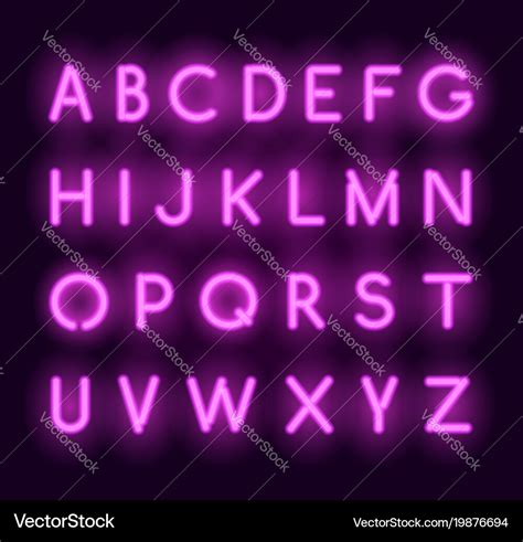 Neon alphabet realistic glowing letters Royalty Free Vector