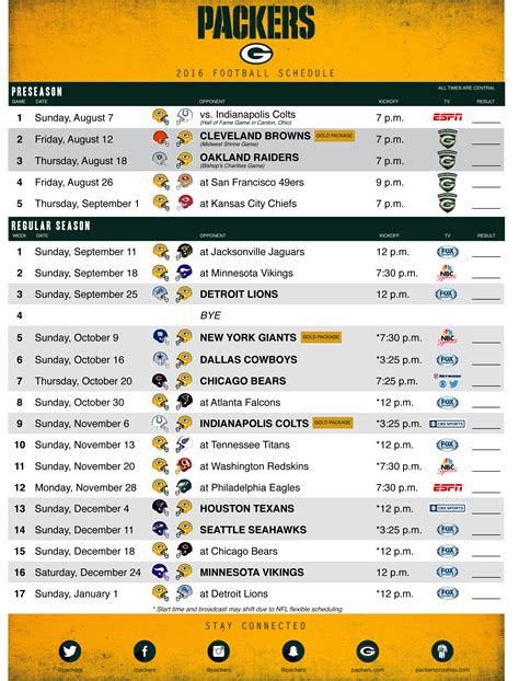 Green Bay Packers Printable 2023 Schedule