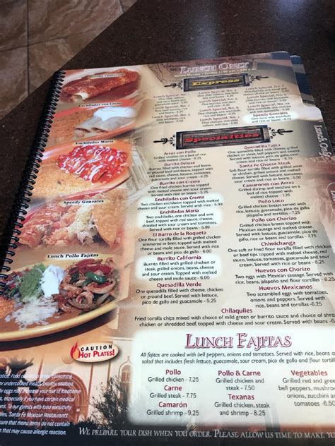 Menu at Santa Fe Mexican Grill restaurant, Kingsport