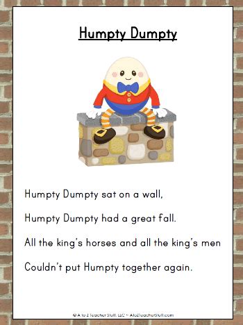 Humpty Dumpty Nursery Rhyme Printable Activities | A to Z Teacher Stuff ...