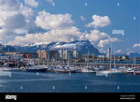 Bodo with sailing ships in the harbor from the Ferry to Moskenes ...