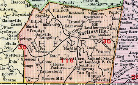 Henry County, Virginia, Map, 1911, Rand McNally, Martinsville, Bassett ...