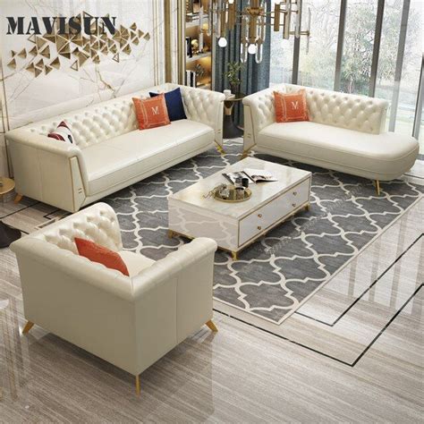 2590.0US $ |Luxury Modern Leather Sofa Chaise Sets Golden Metal For ...