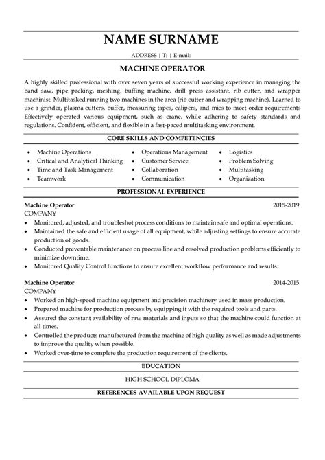 Professional Machine Operator Resume Examples for Free | ResumeGets