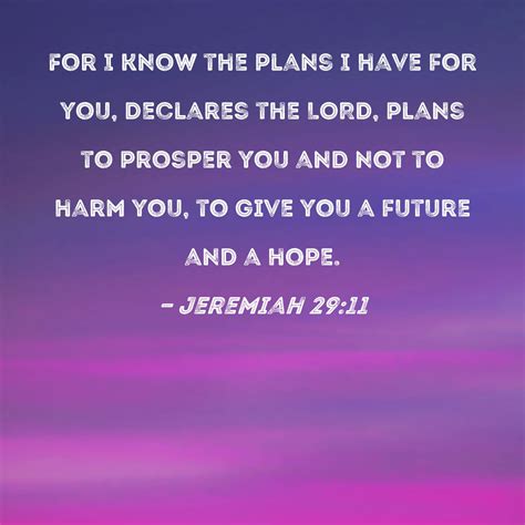 Jeremiah 29:11 For I know the plans I have for you, declares the LORD ...