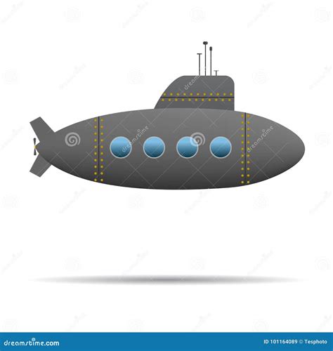 Cartoon Submarine. Dark Realistic Submarine on White Background Stock ...