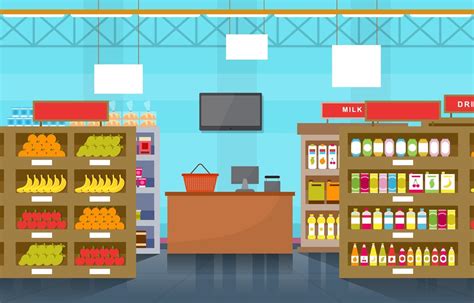 Supermarket Grocery Store Interior Flat Illustration 2035148 Vector Art ...