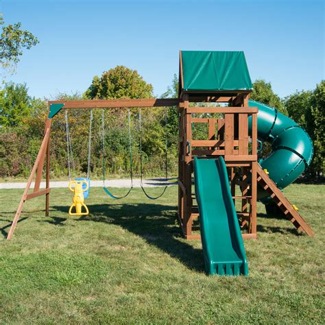 Swing-N-Slide Denali Tower Wooden Swing Set with 5' Turbo Tube Slide ...