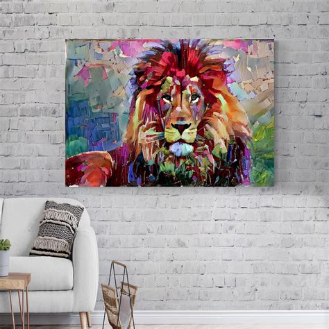 Colorful Lion Canvas Painting, Lion Painting Wall Art Canvas, Wall ...