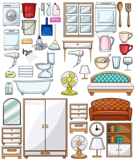 Different Household Equipments And Furnitures | Paper doll house, Paper ...