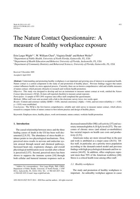 (PDF) The Nature Contact Questionnaire: A measure of healthy workplace ...