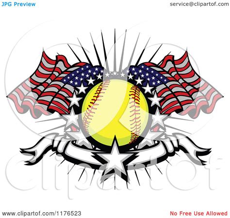 Clipart of a Softball with American Flags Stars and a Banner - Royalty ...