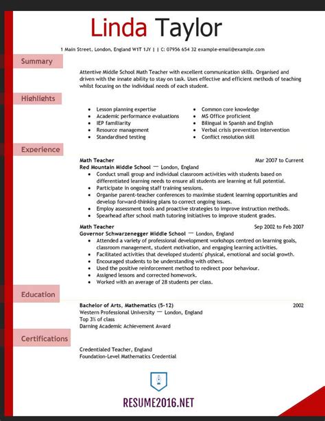 Teacher Resume examples 2016 for Elementary School