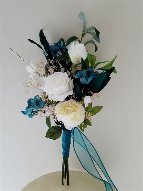 Teal Bridal bouquet destination wedding flowers eucalyptus ivory white ...