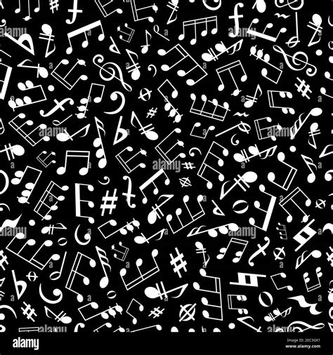 Seamless white musical notation pattern on black background for music ...