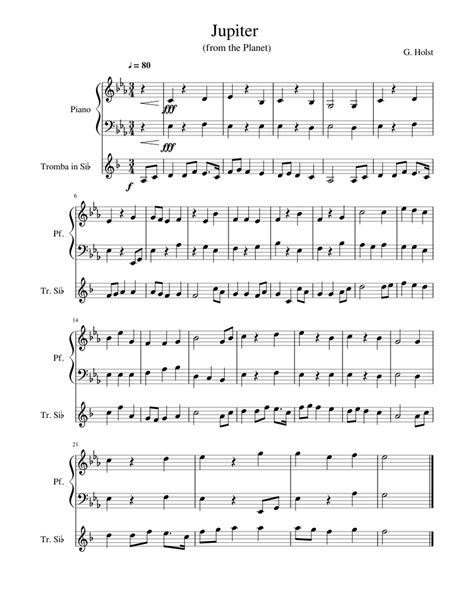 Jupiter Sheet music for Piano, Trumpet (In B Flat) (Solo) | Musescore.com