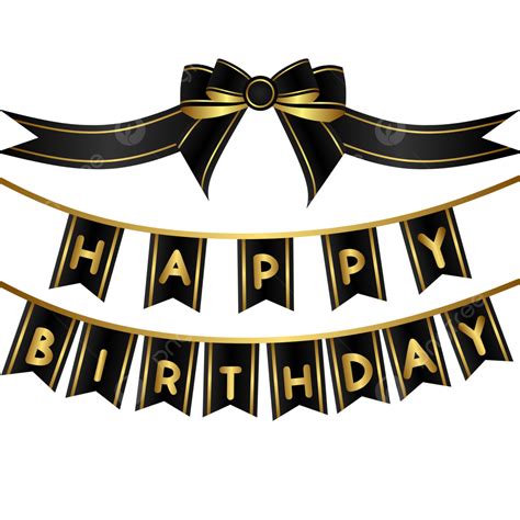 Happy Birthday Banner Bunting With Black And Gold Color Clipart ...