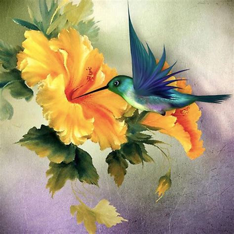 DealCrafty Hummingbird And Yellow Flower Mini Diy Paint By Numbers Kit ...