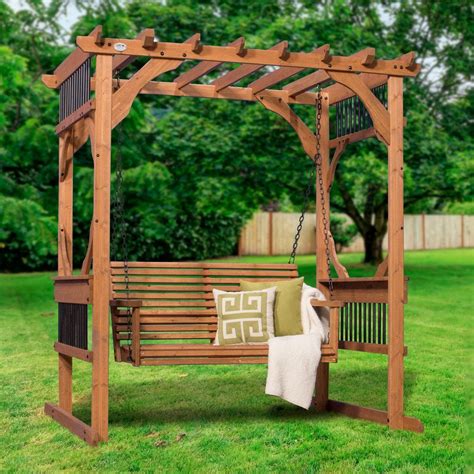 Cedar Farmhouse Porch Swing Light Brown | Pergola, Pergola swing ...