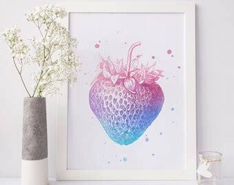 Strawberry art print | Etsy