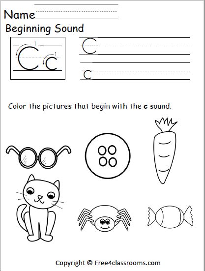 Free Beginning Sounds Worksheet - Letter C - Free Worksheets ...