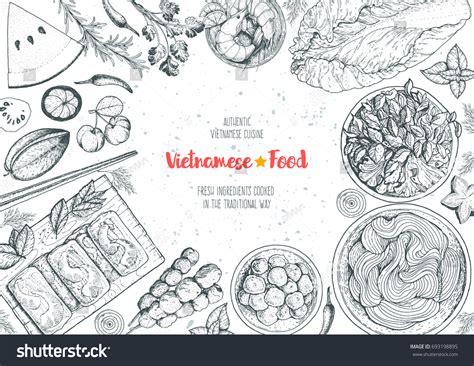 Vietnamese Food Top View Frame Set Stock Vector (Royalty Free ...