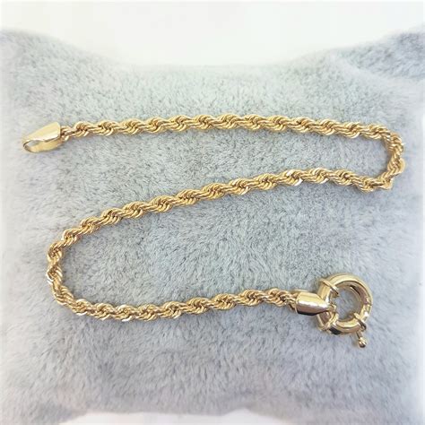 Rope Chain Bracelet for Women 14K Real Solid Yellow Gold 2.5mm | Latika ...