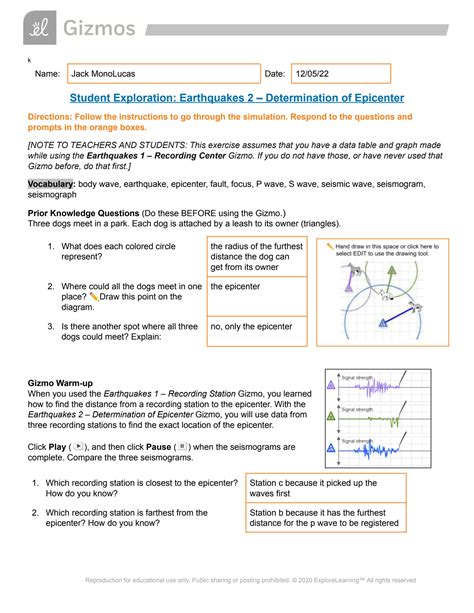 SOLUTION: Earthquakes 2 Epicenter Answer Sheet - Studypool