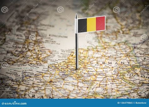 Belgium Marked with a Flag on the Map Editorial Image - Image of object ...