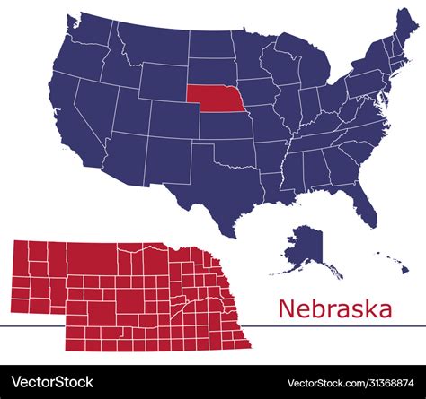 Nebraska map counties with usa map Royalty Free Vector Image