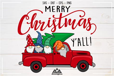 Gnome Christmas Red Truck Svg Design