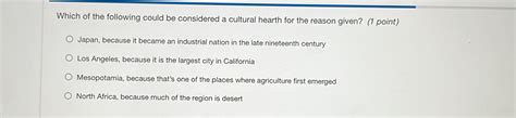 Solved: Which of the following could be considered a cultural hearth ...