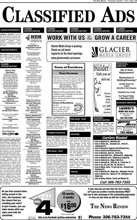 Current Classifieds October 1, 2015 by Yorkton News Review Archive - Issuu