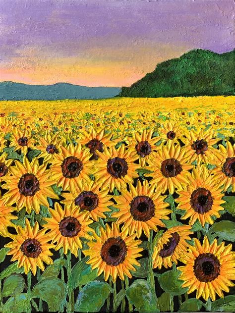 Sunflowers field at sunset (2021) Acrylic painting by Amita Dand ...