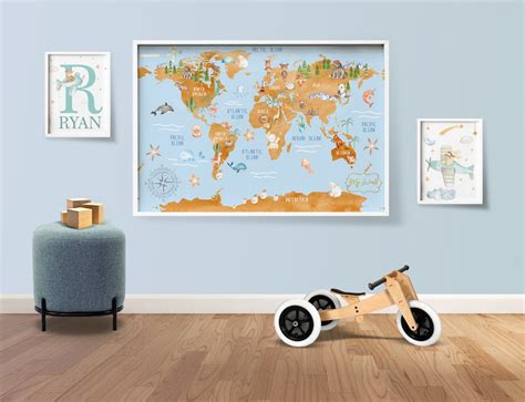 Animal World Map Kids Map of the World Childrens Map Animal - Etsy