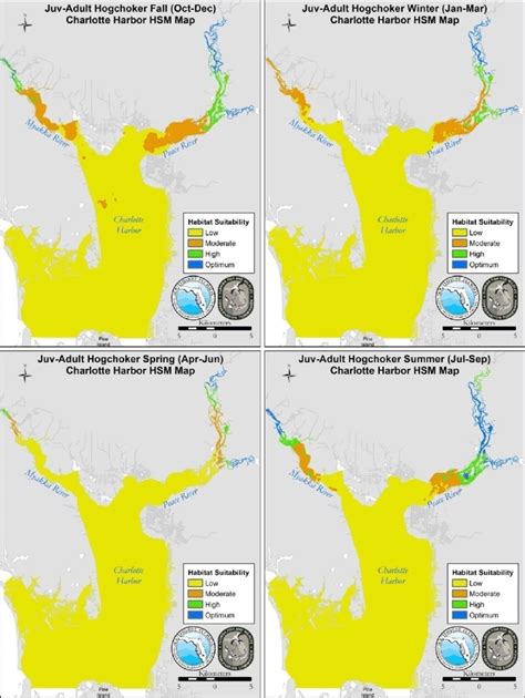 Habitat suitability modeling (HSM) maps for combined juvenile and adult ...