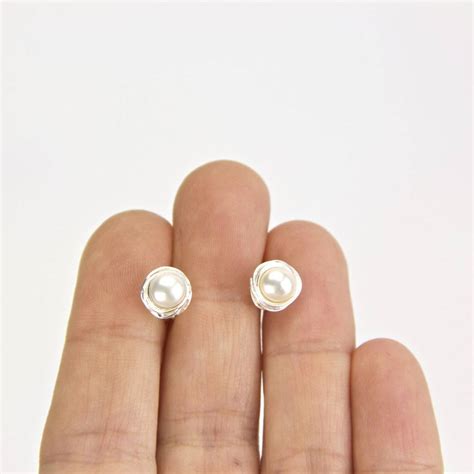 Sterling Silver Pearl Nest Stud Earrings By Gaamaa