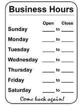 Free Printable Business Hours Template Temporary Sign