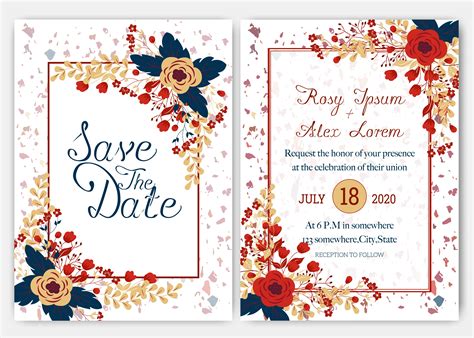 Elegant wedding cards consist of various kinds of flowers 345570 Vector ...