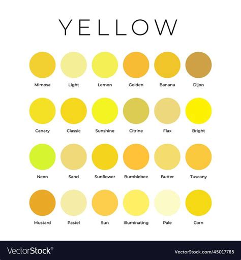 Yellow color shades swatches palette with names vector image on ...