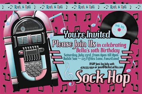 Sock Hop Fifties Party Invitation Fifties Theme Jukebox