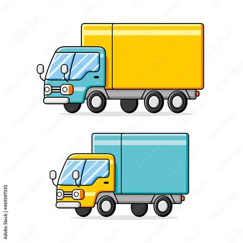 Big and small blue yellow delivery van truck isolated cartoon vector ...