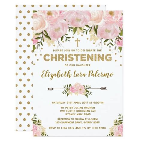 Pink Floral Christening Invitation Pastel Baptism #baptism #christening ...