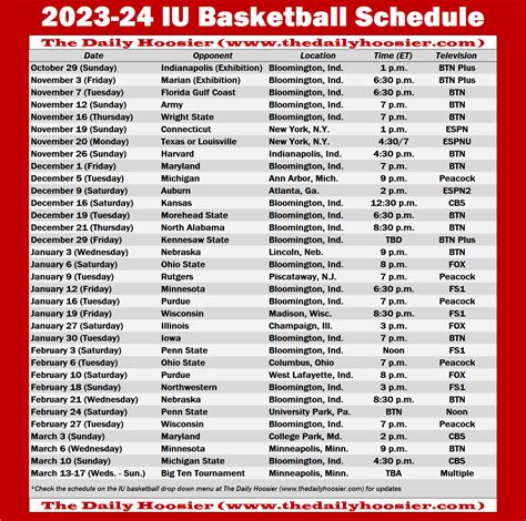 Wisconsin Men's Basketball Printable Schedule