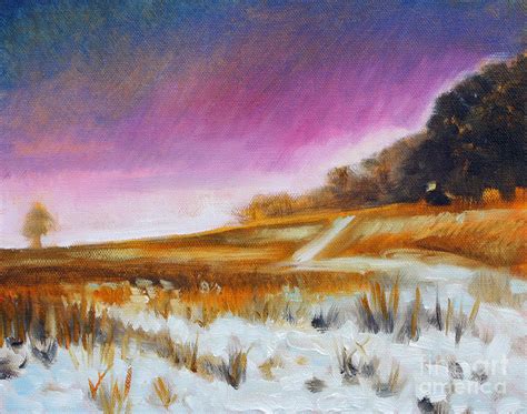 Snowy field at dusk Painting by Hilary England - Fine Art America