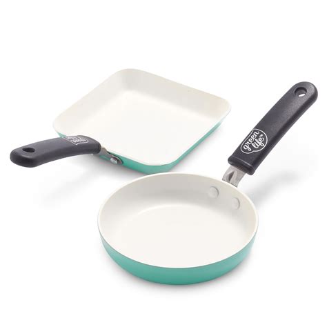 GreenLife Mini Square Grill Pan and Mini Round Egg Pan Set, Turquoise ...