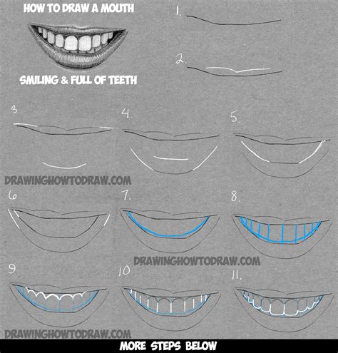 How to Draw a Mouth Full of Teeth : Drawing a Smiling Mouth and Teeth ...